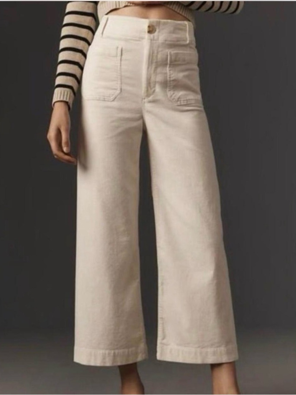 Maeve Anthropologie Colette Cream Corduroy Cropped Wide Leg Pants Size 26
